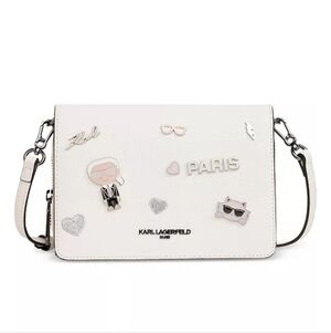 Worn ONCE Karl Lagerfeld Paris White Lourdes Crossbody With CATE PINS